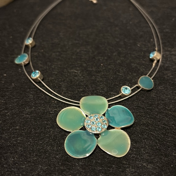 Vintage Blue Enamel & Crystal Necklace / Choker - Picture 9 of 11